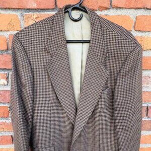 Oscar de la Renta Mens Wool Sport Coat Blazer 42R Brown Hounds tooth